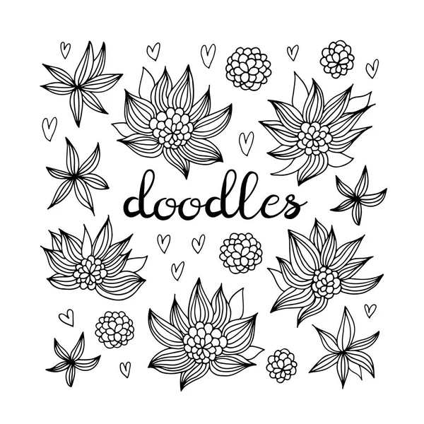Flowers Vector Set Floral Doodles Collection Isolated White Background — Stock Vector