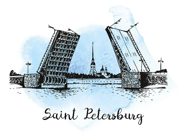 Palace Bridge Peter Paul Fortress Vector Illustration Card Text Popular — Stock Vector
