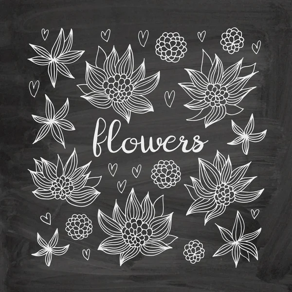 Flowers Vector Set Floral Doodles Collection Chalkboard Background — Stock Vector