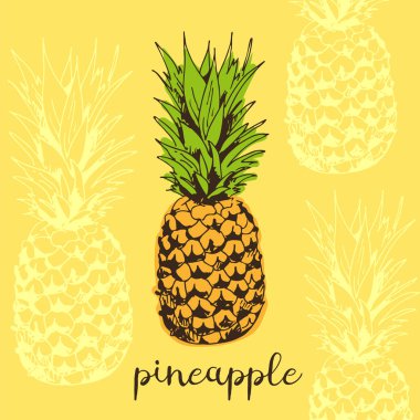 Ananas vektör çizim, tropikal arka plan