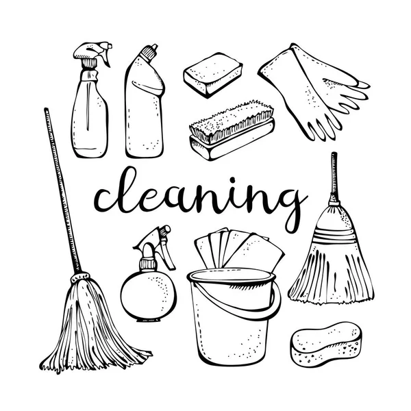 Cleaning Service Tools Isolated White Background Housework Collection — Stock Vector
