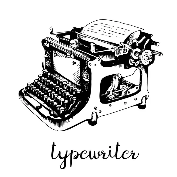 Typewriter Hand Drawn Sketch Vector Illustration Isolated White Background — Stock Vector