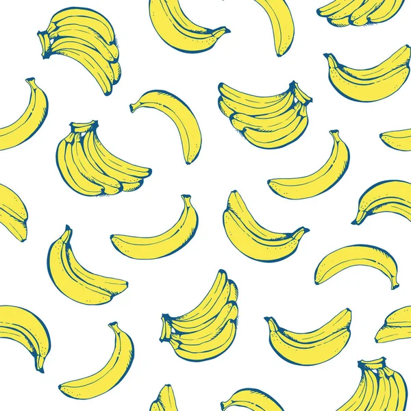 Banaan Naadloze Patroon Vector Voedsel Achtergrond Met Gele Bananen — Stockvector
