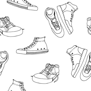 Sneakers vektör dikişsiz desen, aktif ayakkabı beyaz arka plan üzerinde izole