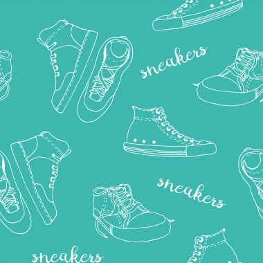 Sneakers kroki vektör deseni, aktif ayakkabı dikişsiz arka plan