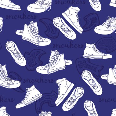Sneakers kroki vektör deseni, aktif ayakkabı dikişsiz arka plan