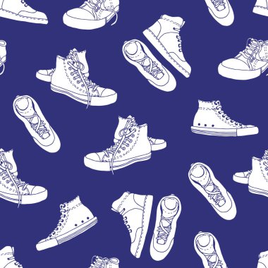 Sneakers kroki vektör deseni, aktif ayakkabı dikişsiz arka plan