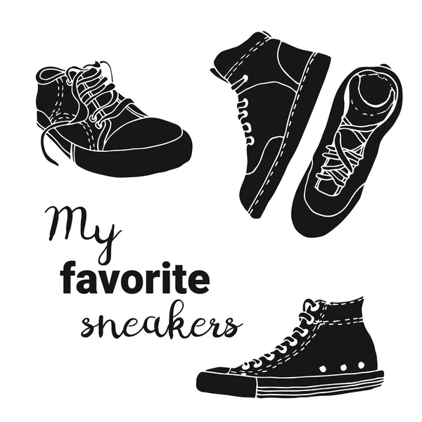 Sneakers Vector Sketch Hand Getrokken Actieve Schoenen Geïsoleerd Witte Achtergrond — Stockvector