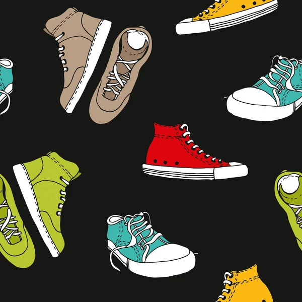 Sneakers kroki vektör deseni, aktif ayakkabı dikişsiz arka plan