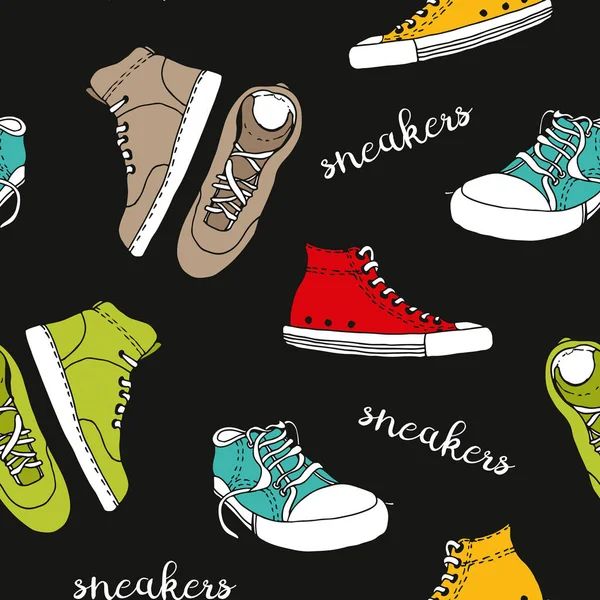 Sneakers kroki vektör deseni, aktif ayakkabı dikişsiz arka plan