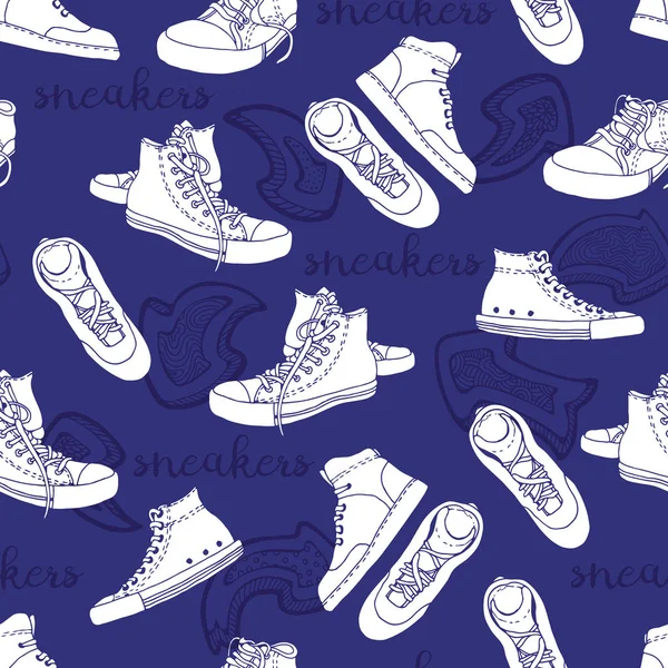 Sneakers kroki vektör deseni, aktif ayakkabı dikişsiz arka plan