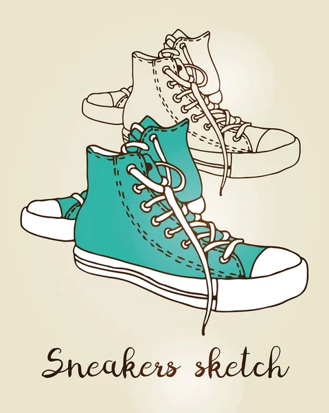 Sneaker Vector Kleur Schets Hand Getekende Actieve Schoen Illustratie Geïsoleerd — Stockvector