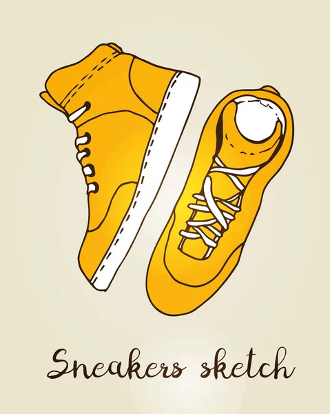 Sneaker Vektor Farbskizze Handgezeichnete Darstellung Aktiver Schuhe Isoliert Auf Beigem — Stockvektor