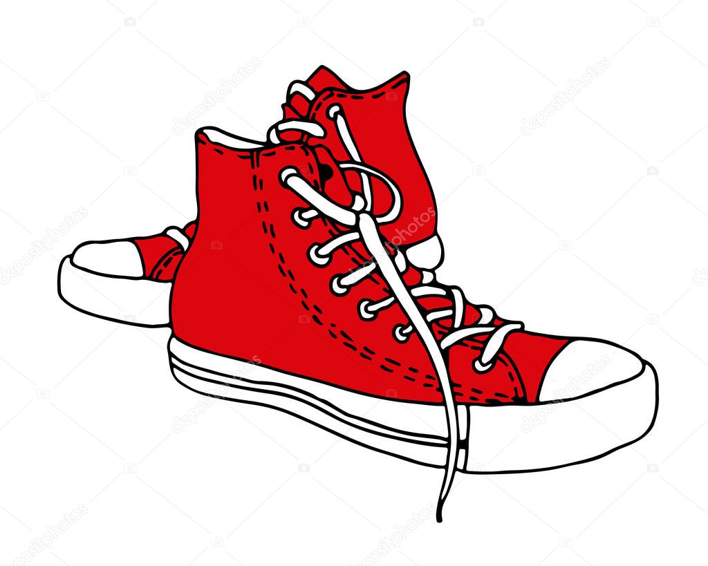 Sneakers vector sketch, hand drawn active shoes drawing isolated on white background