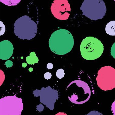 Siyah arka plan üzerinde izole suluboya vektör lekeleri ile soyut dikişsiz desen