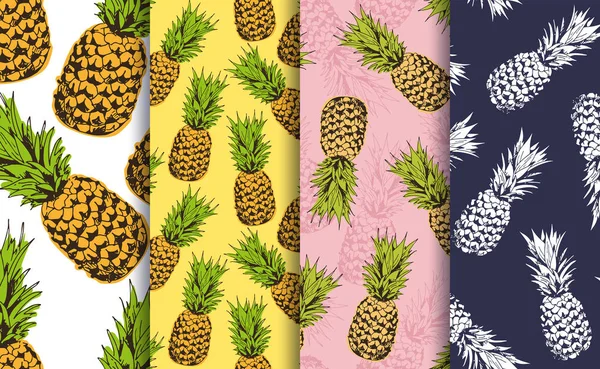 Pineapple Decorative Seamless Patterns Set Vector Collection Food Fruits Background — Stock Vector