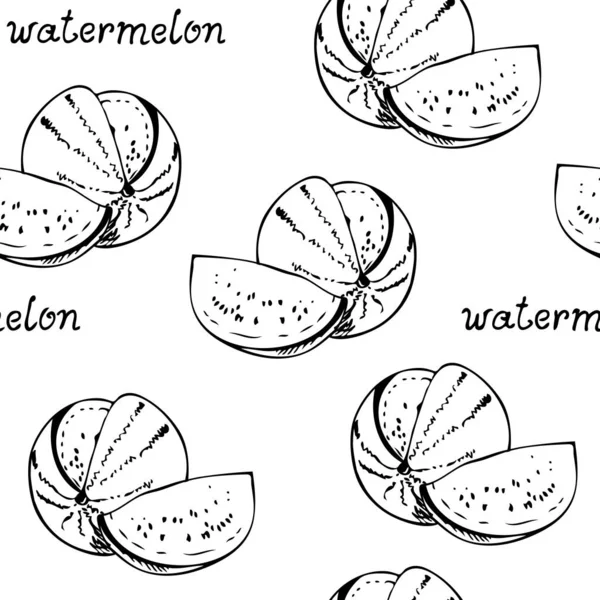 Motif Sans Couture Pastèque Fruit Isolé Sur Fond Blanc Avec — Image vectorielle