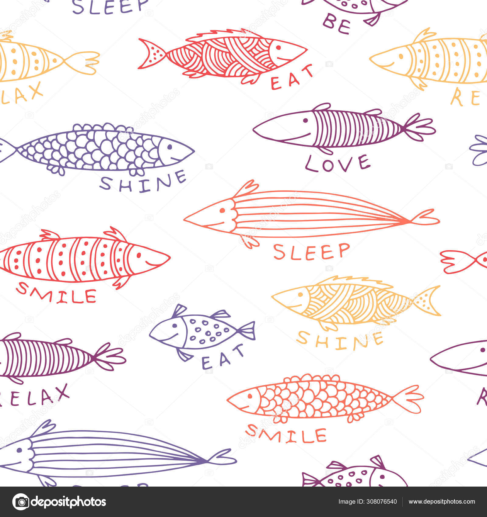 Pola Vektor Corat Coret Ikan Latar Belakang Mulus Hewan Dengan Vektor ...
