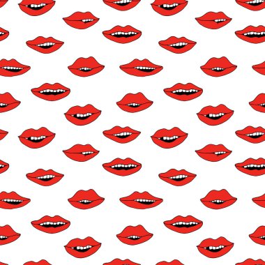 Kiss dudaklar dikişsiz desen, karikatür kız ağız arka plan