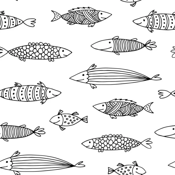 Fishes Doodle Wektor Wzór Zwierzę Bez Szwu Tło — Wektor stockowy