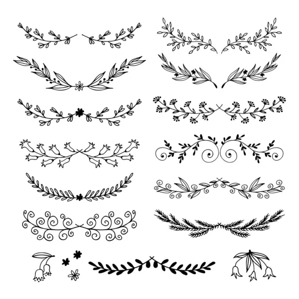 Set Doodle Floral Stil Schiță Ilustrație Botanică Desenată Manual Vectorial — Vector de stoc