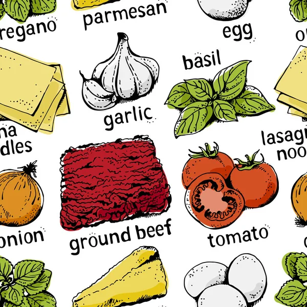 Lasagna ingredients pattern — Stock Vector
