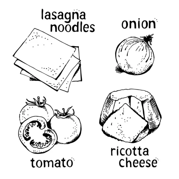 Lasagne ingredienser set — Stock vektor