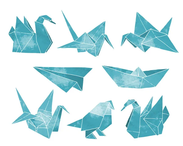 Origami Conjunto Vectorial Dibujado Mano Estilo Acuarela Carpeta Papel Arte — Vector de stock