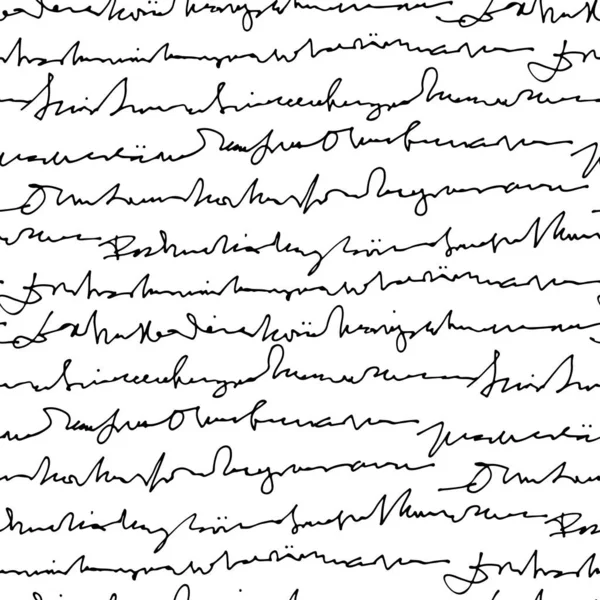 手書きの抽象テキストベクトルシームレスパターン 白い背景に隔離されたベクトルモノクロスクリプト — ストックベクタ