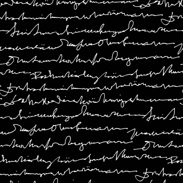 手書きの抽象テキストベクトルシームレスパターン 黒チョークボードの背景に隔離されたベクトルモノクロスクリプト — ストックベクタ
