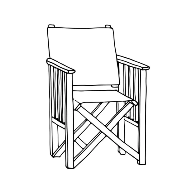 木製の庭の椅子のベクトルのスケッチ 黒の背景に孤立手描きのイラスト — ストックベクタ