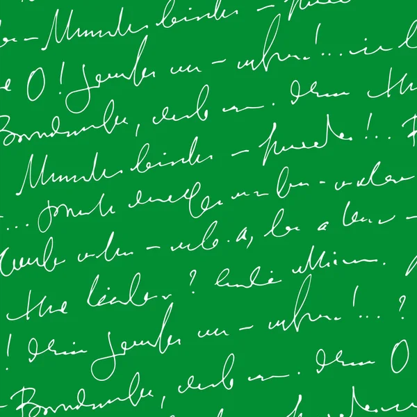 手写体抽象文字矢量无缝模式 矢量单色文字隔离在绿色粉笔板背景 — 图库矢量图片