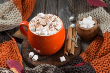 Marshmallow ile turuncu bir fincan kakao