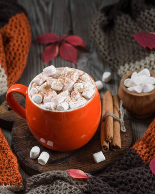 Marshmallow ile turuncu bir fincan kakao