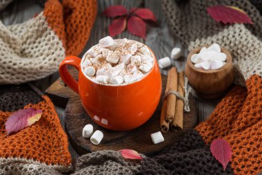 Marshmallow ile turuncu bir fincan kakao