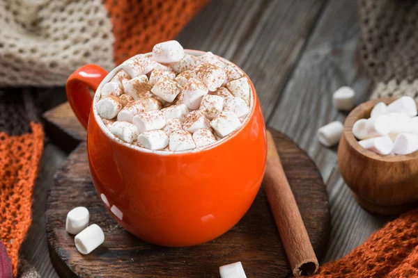 Marshmallow ile turuncu bir fincan kakao