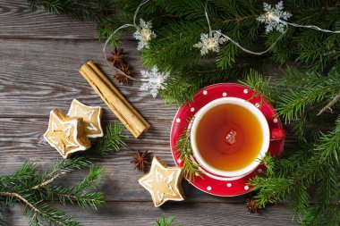 Çay zencefil kurabiye. Noel kompozisyon