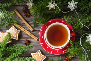 Çay zencefil kurabiye. Noel kompozisyon