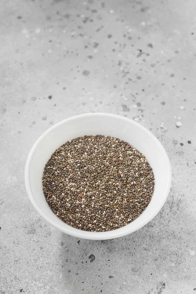 Sementes Chia Para Uma Alimentação Saudável Numa Taça Branca Sobre — Fotografia de Stock