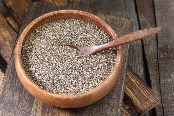 Chia Seeds Healthy Eating Wooden Bowl Wooden Table Rustic Style — Stock Photo, Image