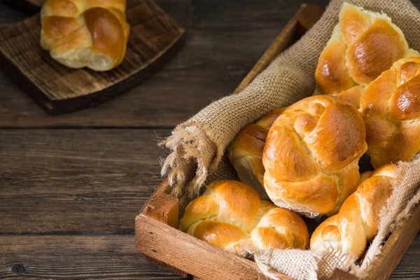 Buns Wooden Background Rustic Pastries Rustic Style — Stock Photo, Image