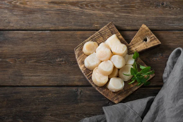 Raw Scallops Wooden Board Wooden Background — Stock Photo, Image
