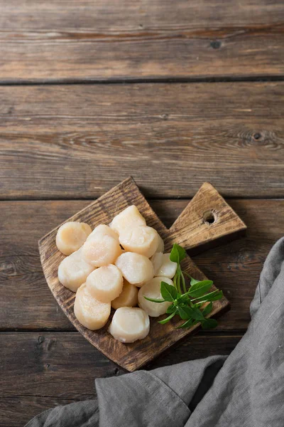 Raw Scallops Wooden Board Wooden Background — Stock Photo, Image