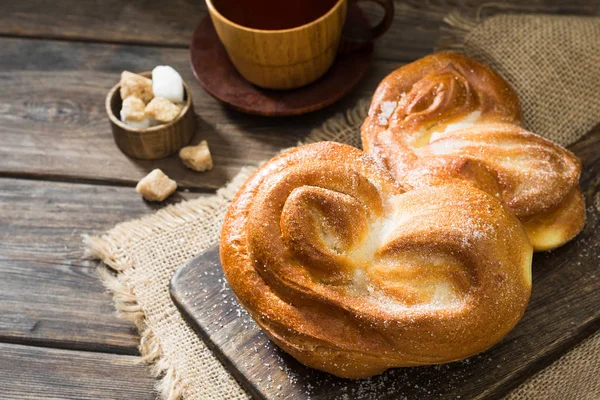 Brötchen Mit Zucker Bestreut Süßgebäck Rustikaler Stil — Stockfoto