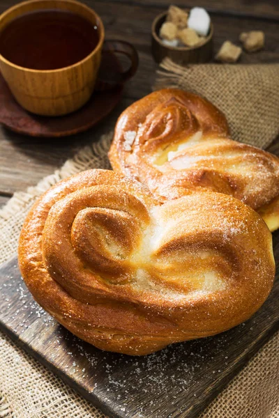 Brötchen Mit Zucker Bestreut Süßgebäck Rustikaler Stil — Stockfoto