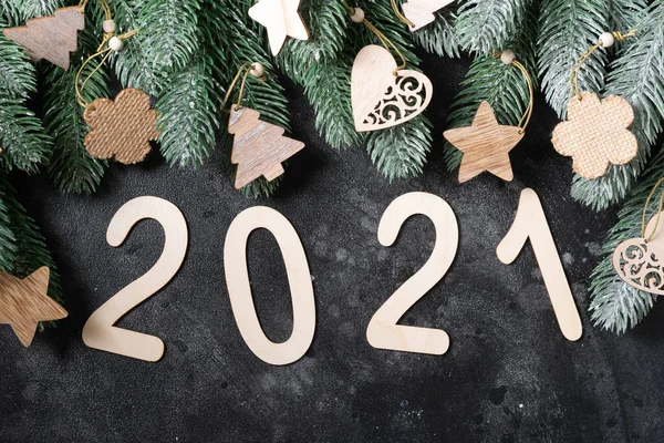 Feliz Año Nuevo 2021 Decoraciones Navidad Madera Año Nuevo Las — Foto de Stock