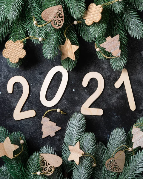 Feliz Año Nuevo 2021 Decoraciones Navidad Madera Año Nuevo Las — Foto de Stock