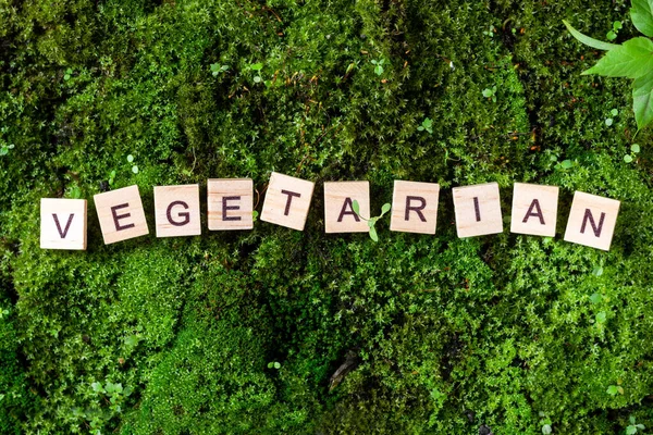 Palabra Vegetariano Palabra Vegetariana Está Escrita Sobre Fondo Verde Musgo —  Fotos de Stock