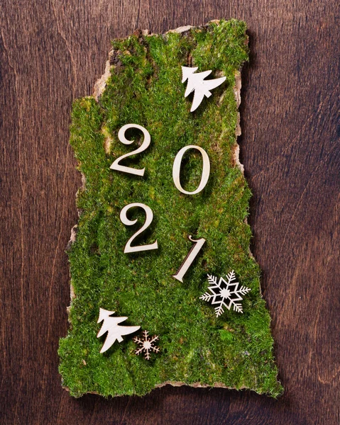Happy new year 2021. Christmas or new year background with wooden numbers 2021. Banner