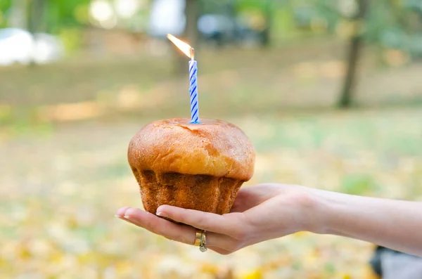 Feestelijke Cupcake Met Een Kaars — Stockfoto